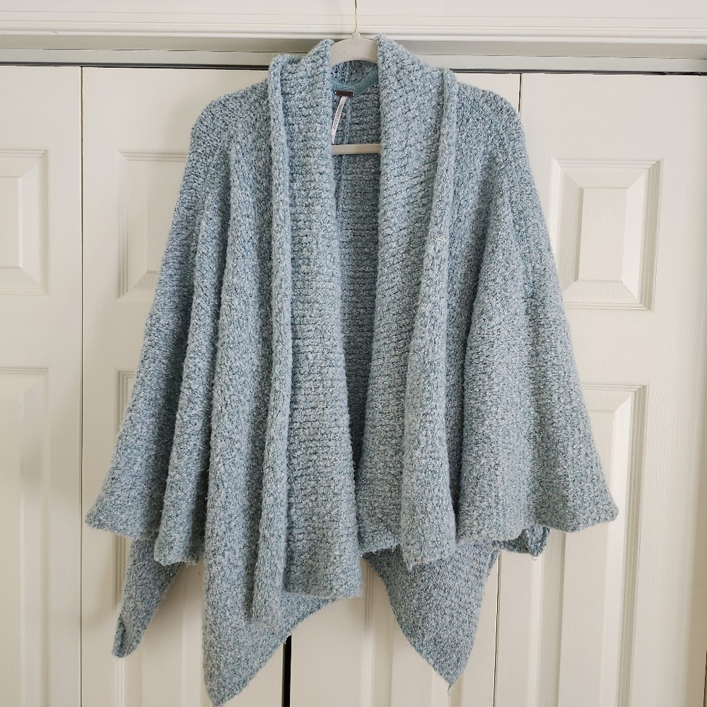 sofft light Blue FREE PEOPLE BFF CHUNKY COASTAL CARDIGAN grandma Vibes Sz SMALL